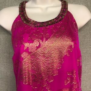 Pink and gold floor length dress